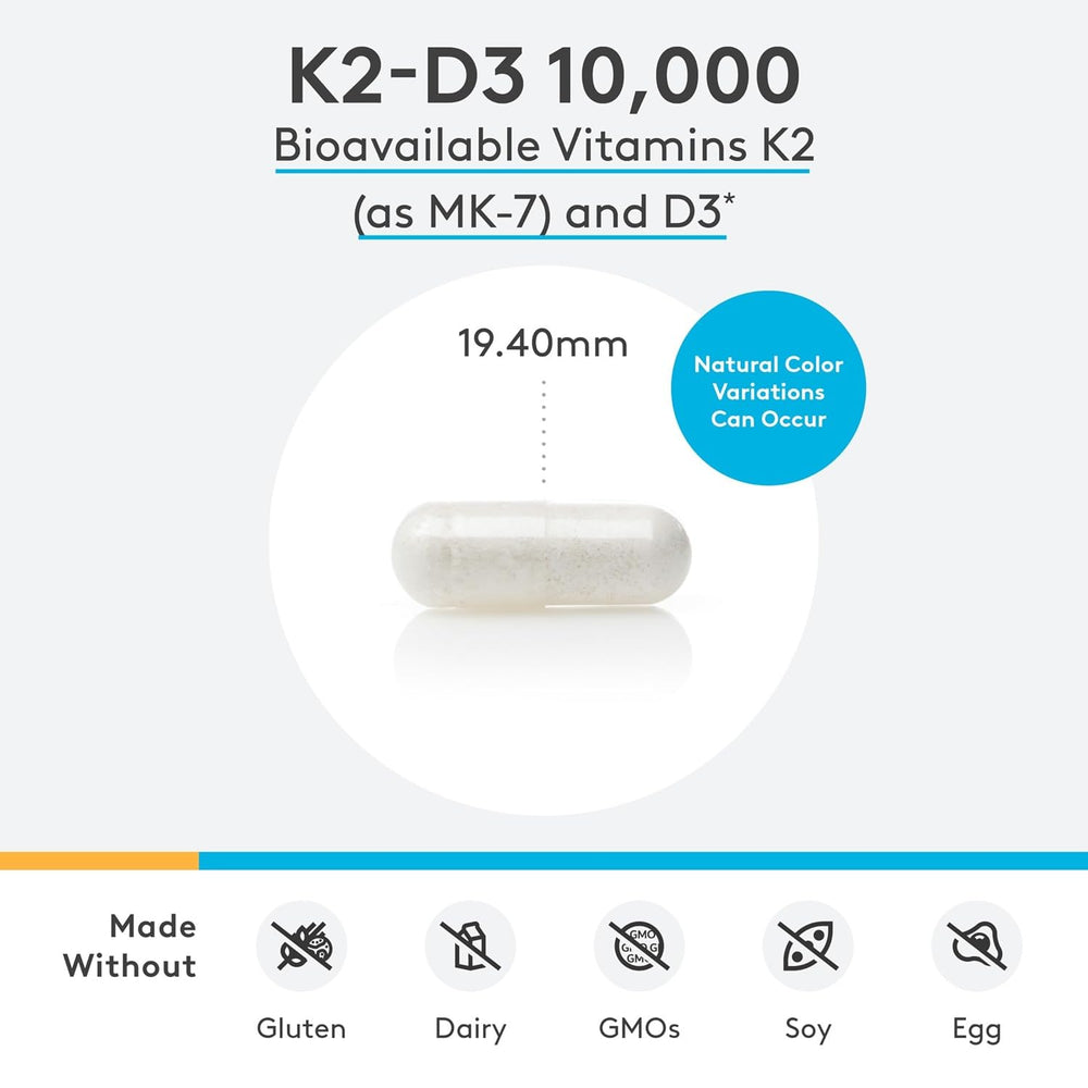 XYMOGEN K2-D3 10000 allergen-free statement on packaging