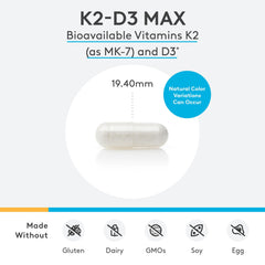 XYMOGEN K2-D3 5000 label-detail emphasizing gluten-free and non-GMO purity