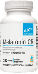 XYMOGEN Melatonin CR time-release tablet closeup showing biphasic release for steady sleep support.