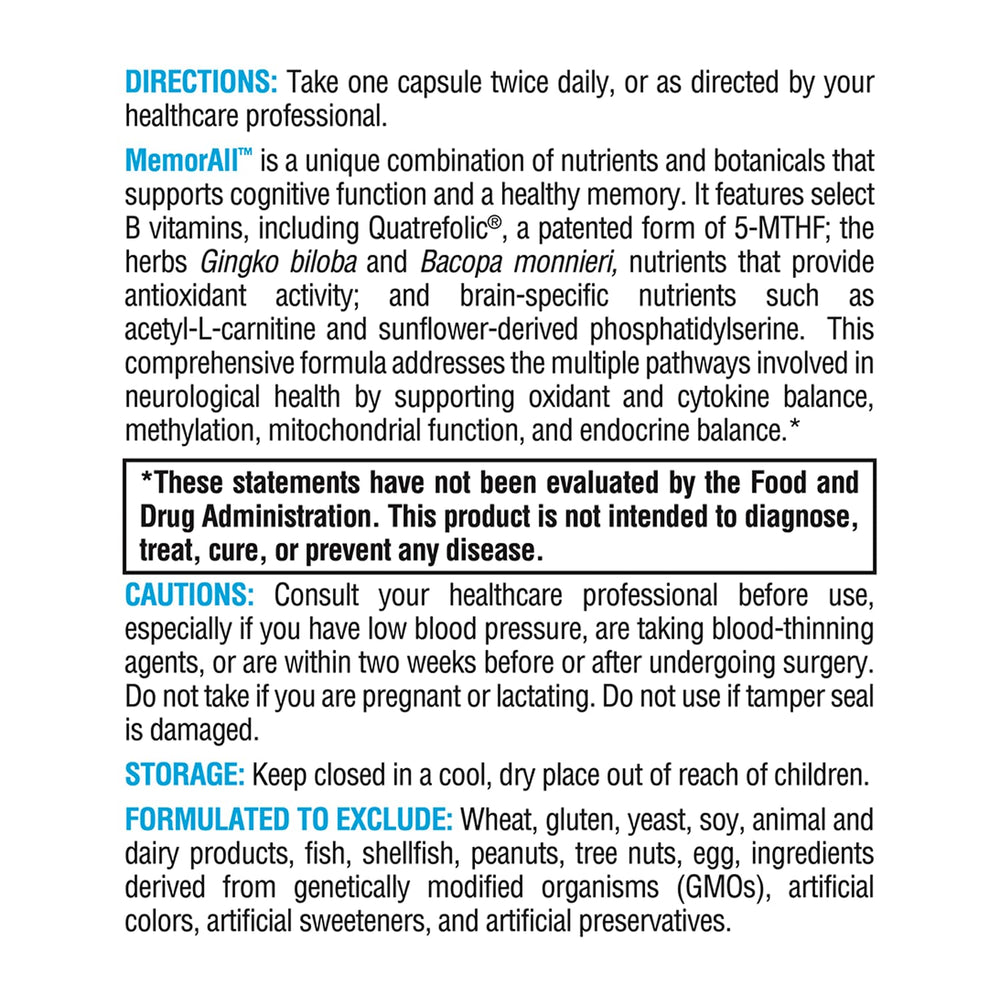 MemorAll capsules in hand, suggesting daily use for cognitive support.
