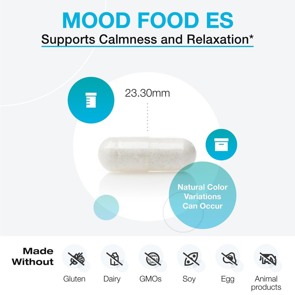 XYMOGEN Mood Food ES capsules pour showing easy daily use.