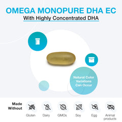 XYMOGEN Omega MonoPure DHA EC softgels close-up highlighting concentrated DHA.