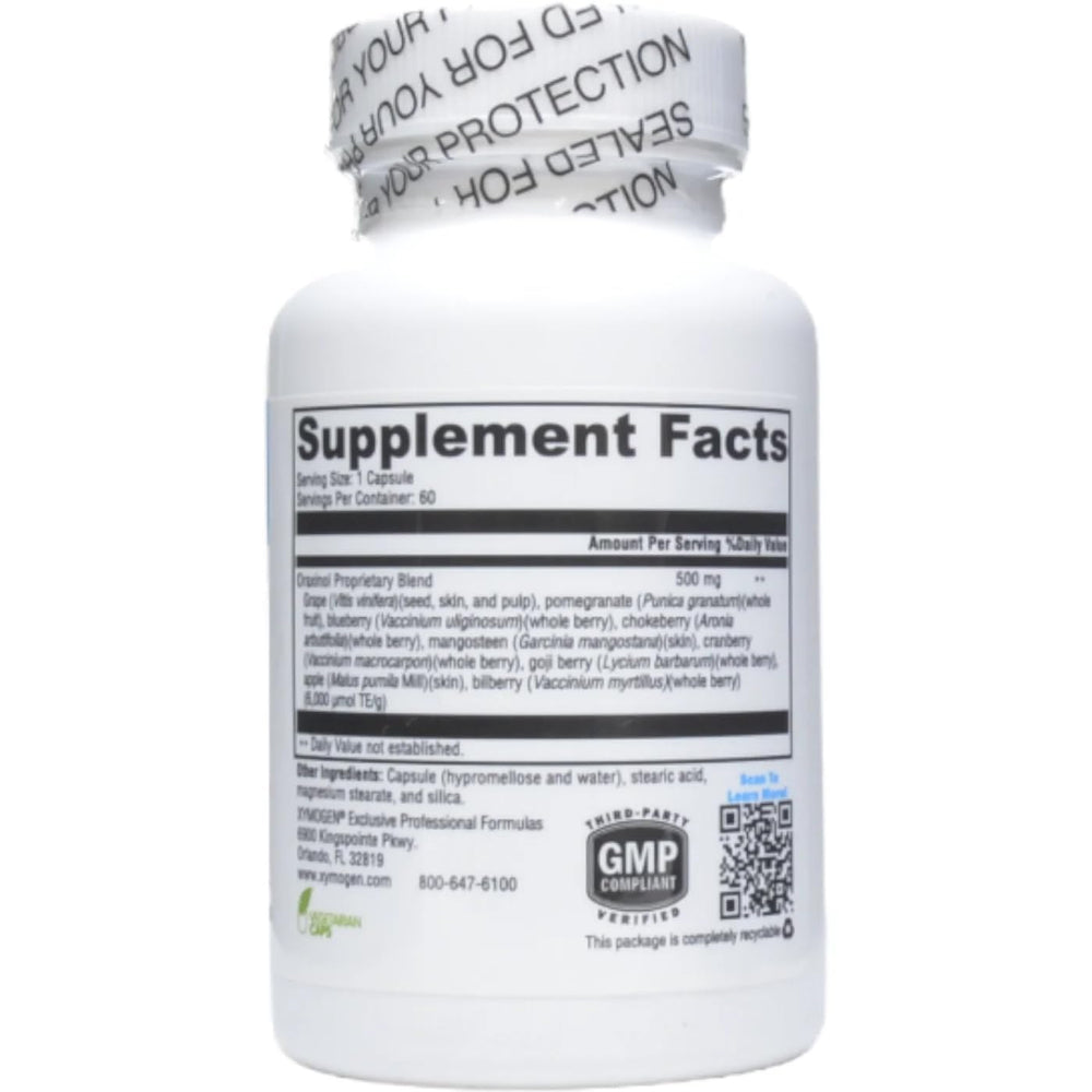 XYMOGEN Oraxinol label confirms vegan, gluten-free, non-GMO formulation.