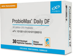 Xymogen ProbioMax Daily 30B bottle front highlighting the vegetarian probiotic formula for daily balance