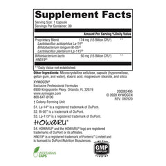 Xymogen ProbioMax Daily 30B bottle side view emphasizing dairy-free and gluten-free capsule clarity