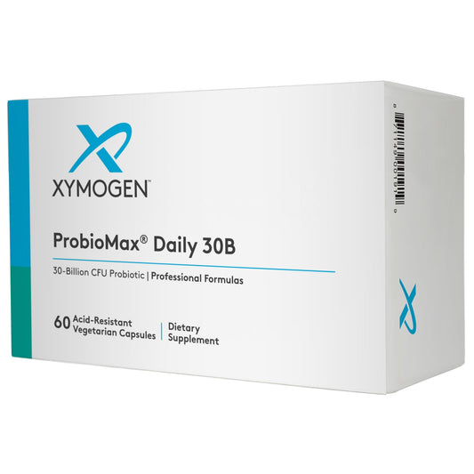 XYMOGEN ProbioMax Daily 30B bottle with capsules for daily digestive support