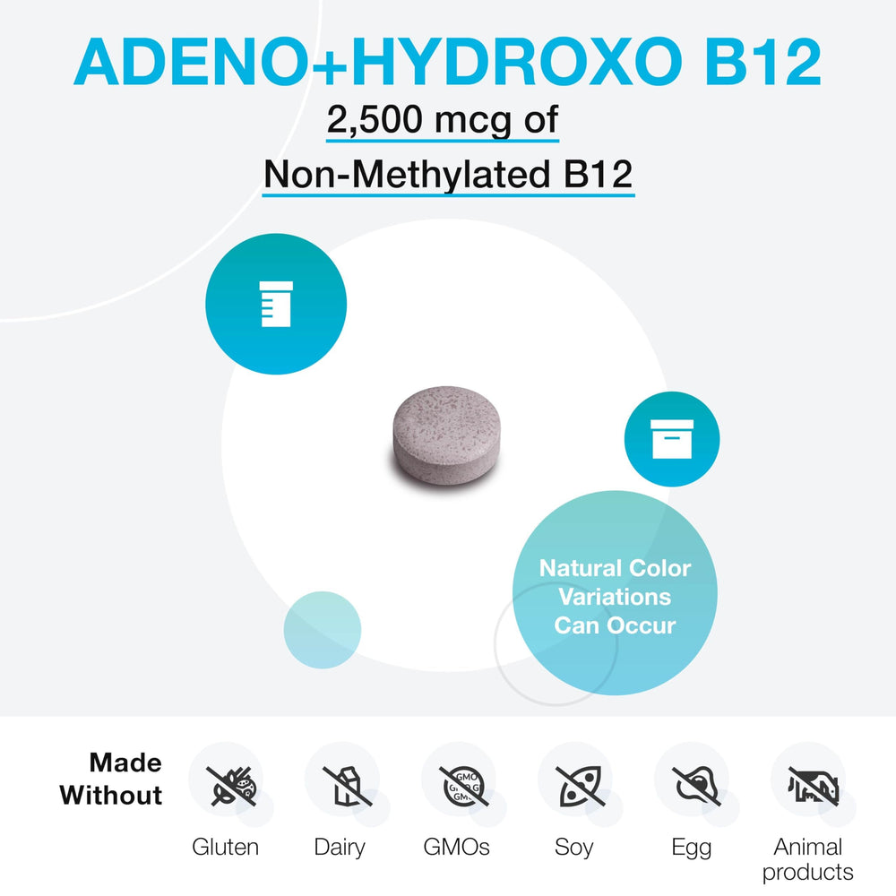 Xymogen quick-dissolve B12 tablet dissolving in the mouth.