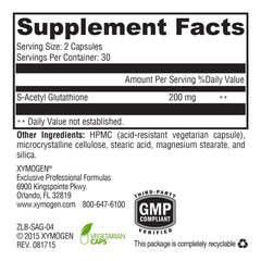XYMOGEN S Acetyl Glutathione capsules closeup reveals acid-resistant design.