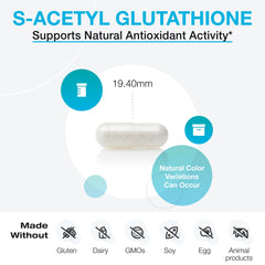 XYMOGEN S Acetyl Glutathione DRcaps packaging emphasizes stability.
