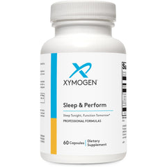 Xymogen Sleep and Perform bottle with chelated magnesium and ashwagandha for nightly calm and recovery.