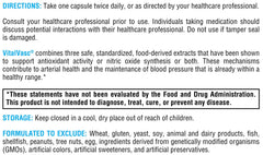 VitalVasc gluten-free vegan certification badge on label