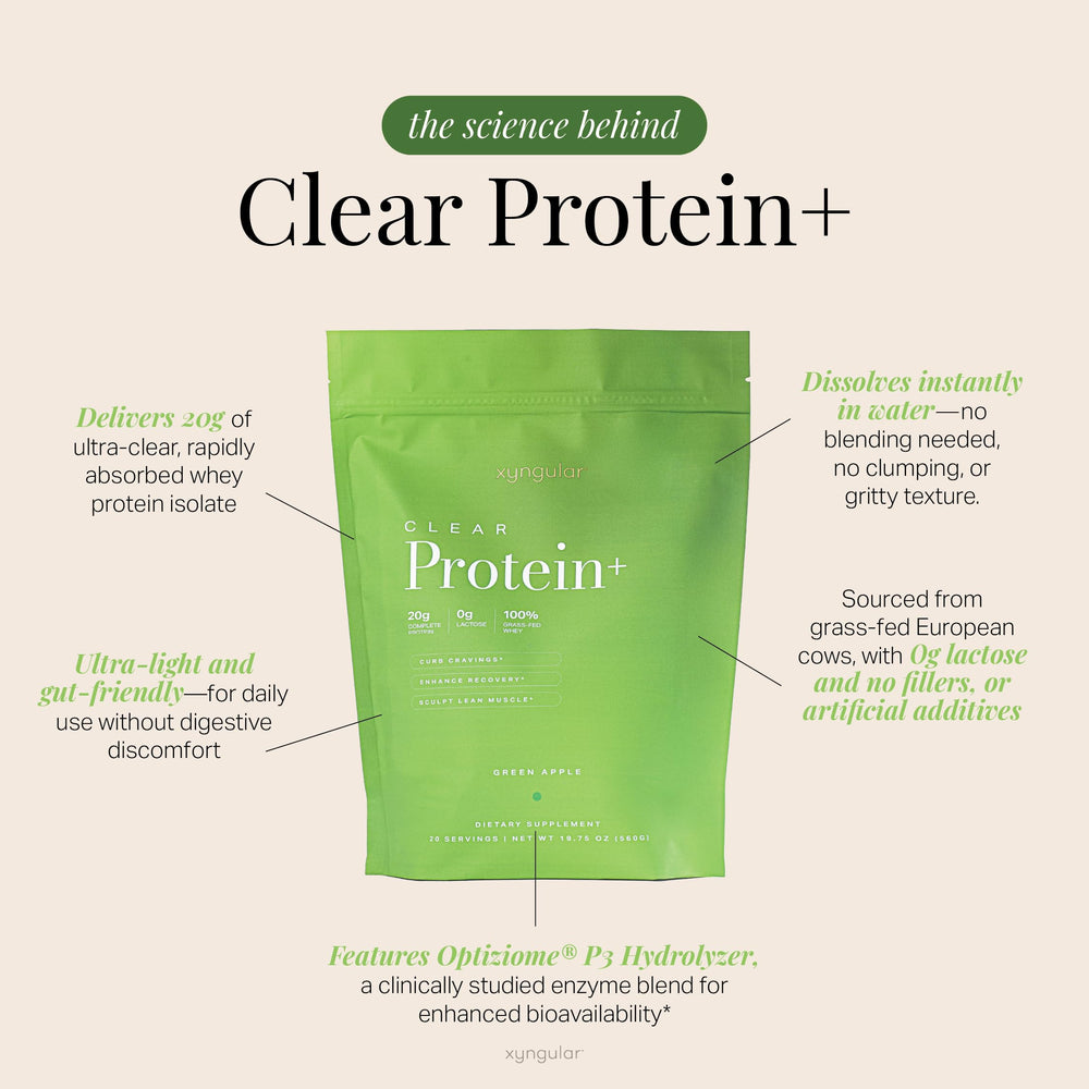 Xyngular Clear Protein+ glass serve with juice-like consistency for light hydration