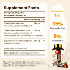 Yasumako Reishi extract 500mg close-up highlighting high potency for immune support