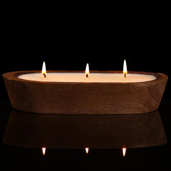 YeeQue coffee candle with large wooden bowl close-up, warm fragrance for living spaces.