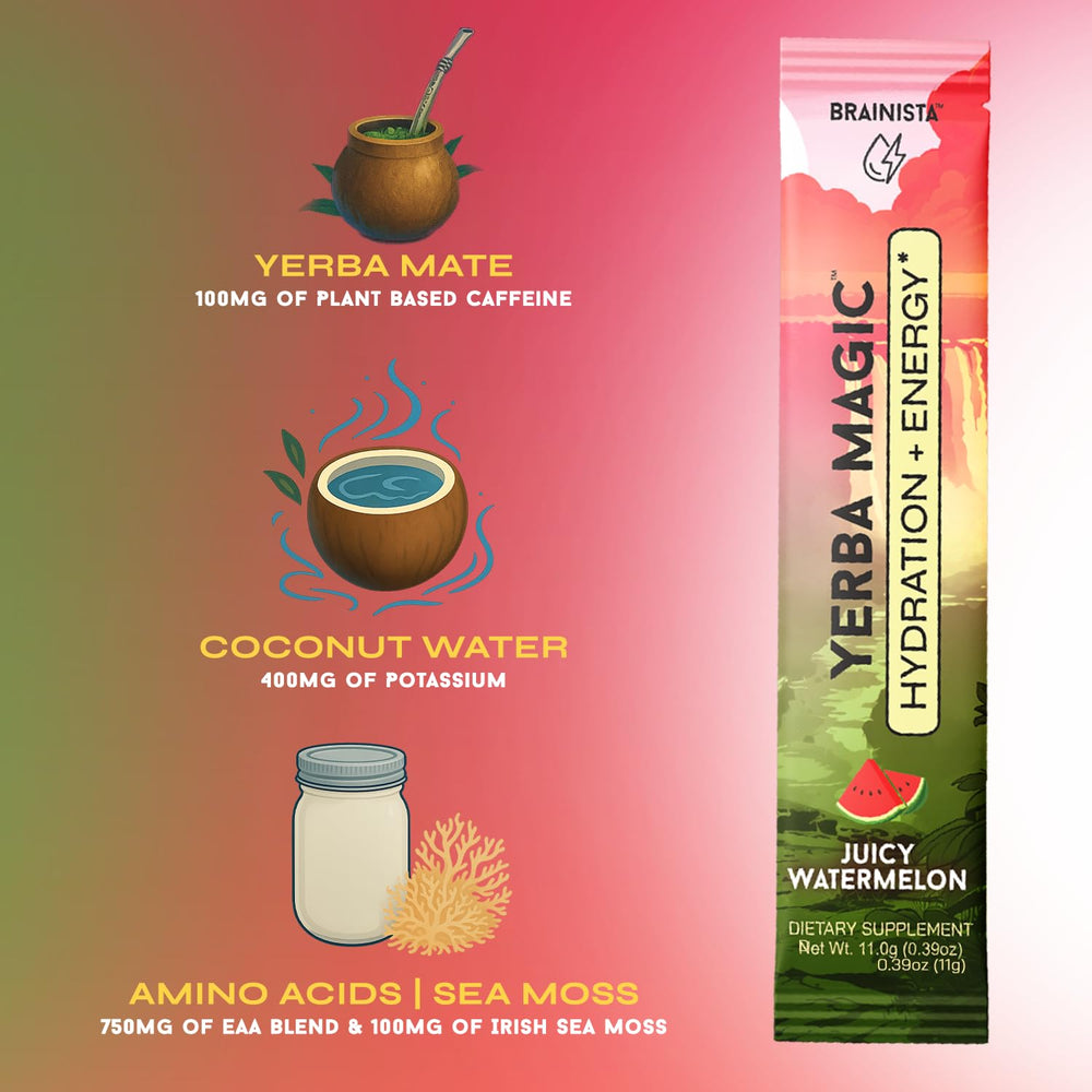 Yerba Magic zero sugar, 15 calories per serving messaging on pack image