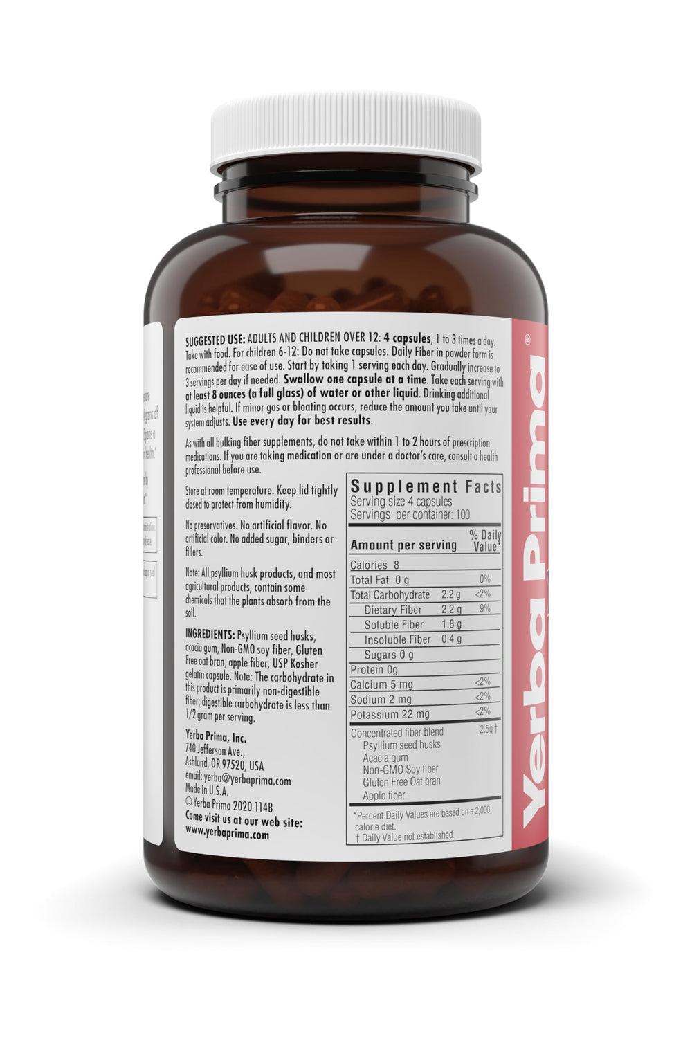 Yerba Prima Daily Fiber Caps apple fiber adds natural nutrition benefits.