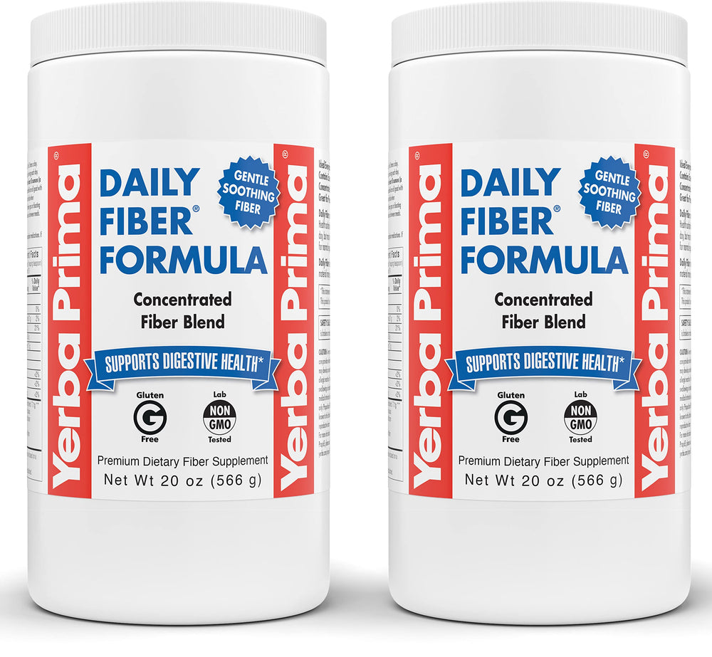 Yerba Prima Daily Fiber Formula bottle with unflavored powder for versatile daily use.