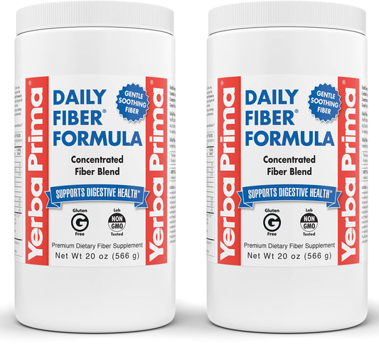 Yerba Prima Daily Fiber Formula bottle with unflavored powder for versatile daily use.