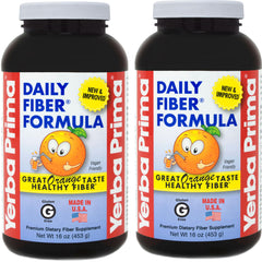 Yerba Prima Daily Fiber orange bottle supports convenient daily digestive health.