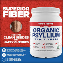 Yerba Prima Psyllium powder texture indicating high fiber per tablespoon
