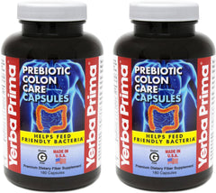 Yerba Prima Prebiotic Colon Care bottle front shows capsules for daily digestive support.