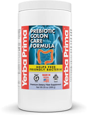 Yerba Prima Prebiotic Colon Care Formula bottle with powder for daily regularity.