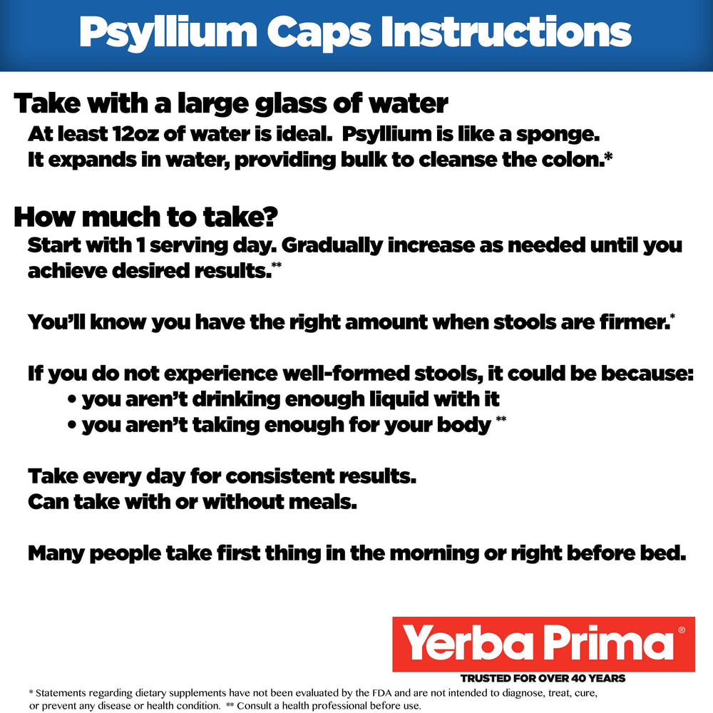 Yerba Prima Psyllium Husk Capsules pour – easy daily fiber intake.