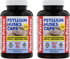 Yerba Prima psyllium husks caps bottle front, a daily fiber option.