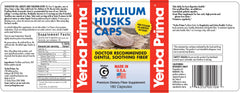 Yerba Prima Psyllium Husks Caps bottle side view, a convenient daily fiber option.