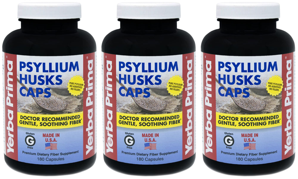 Yerba Prima Psyllium Husks Caps triple-pack for daily fiber support