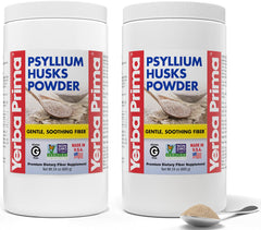 Yerba Prima Psyllium husks powder bottle on shelf highlighting convenient daily fiber