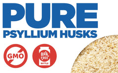 Yerba Prima psyllium powder being stirred into a glass of water