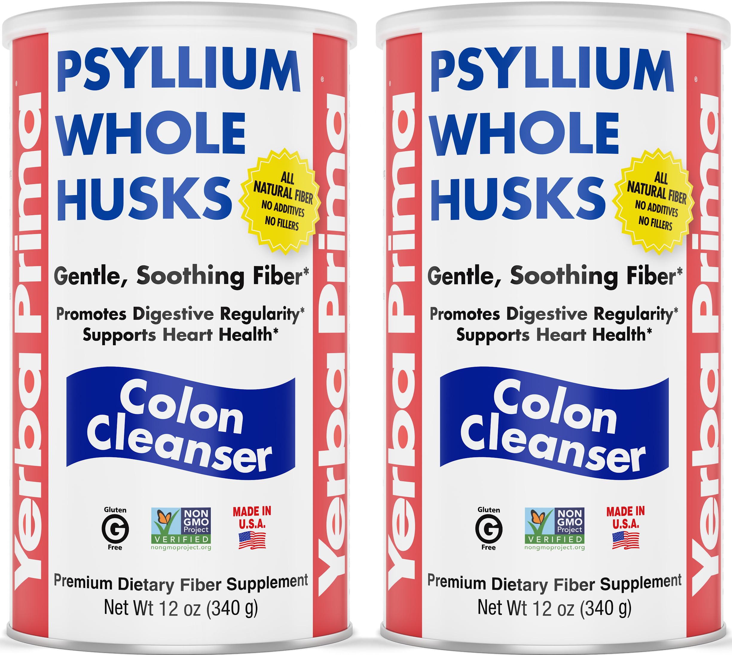 Yerba Prima Psyllium Whole Husks two-pack on shelf for gentle regularity.