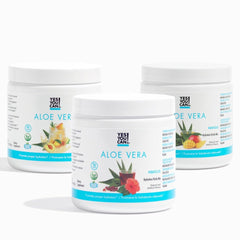 Yes You Can! Aloe Vera Powder Drink Mix canister front view highlighting organic ingredients.