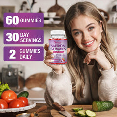 Yikecao saffron gummies ingredients panel notes Ashwagandha and L-Theanine.