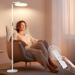 Yikola Light Floor Lamp packaging in a modern living room, ready to brighten a space