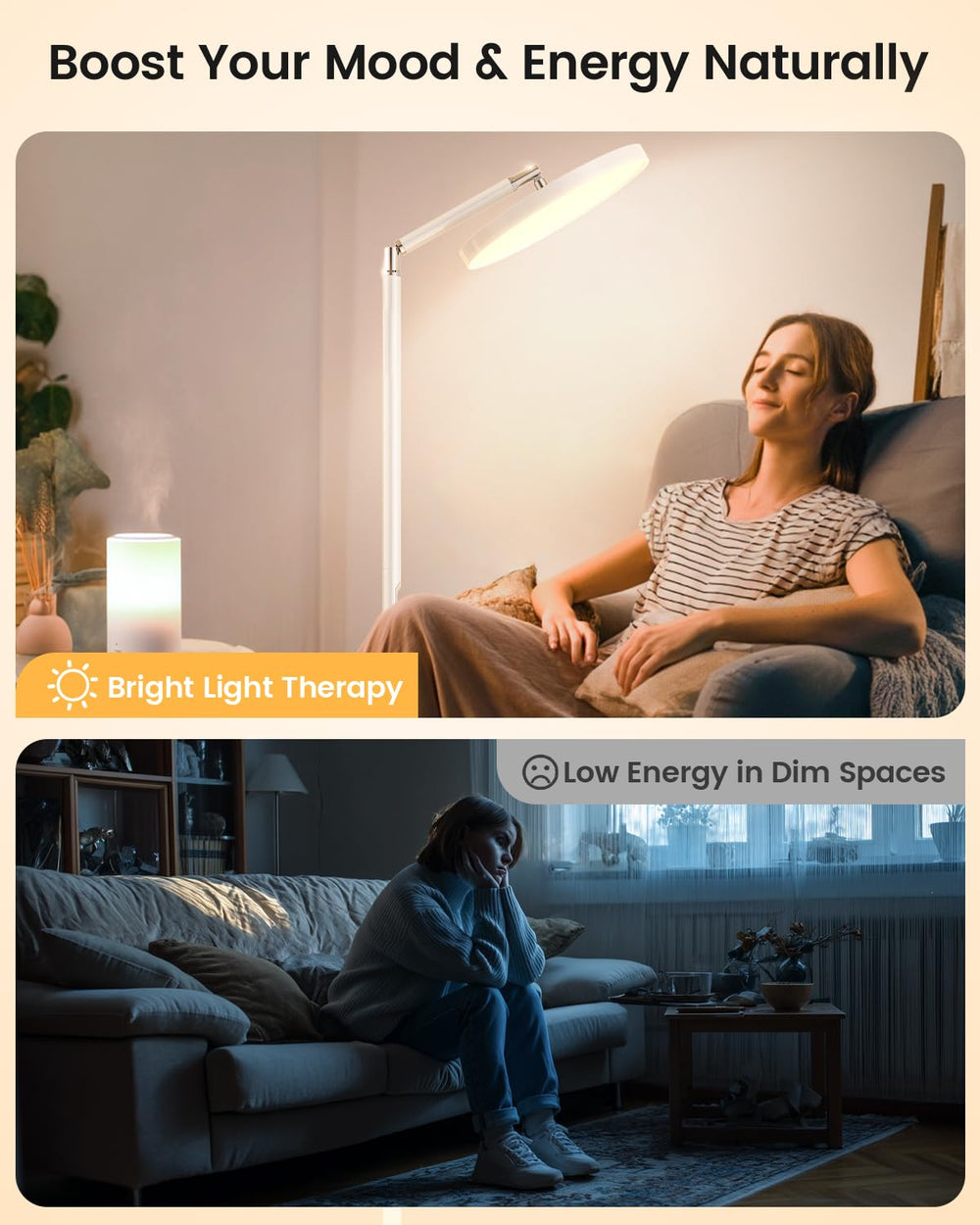 Unboxed Yikola lamp in a bright living room setting for immediate use