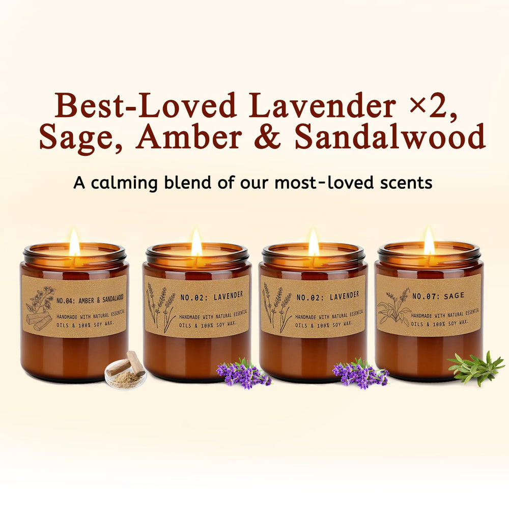 YINUO LIGHT four candle 36oz pack highlights long burn time and abundant scent.