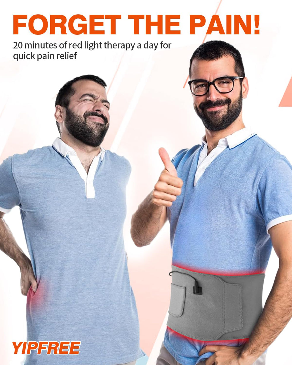 YIPFREE red light therapy belt waist wrap delivering lower back and hip coverage