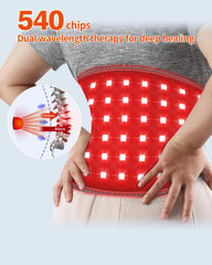 YIPFREE red light therapy belt wrapped on back demonstrates full-area coverage for back relief during activities