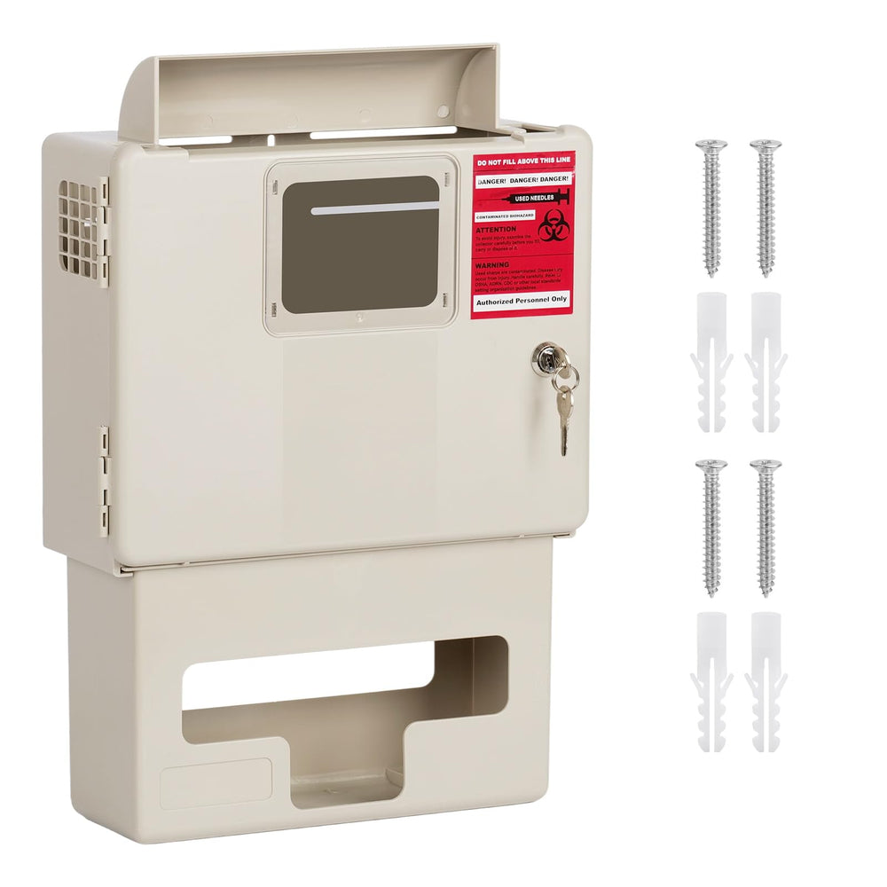 YJNAUPAI wall-mount 5qt sharps container with locking lid for secure disposal.