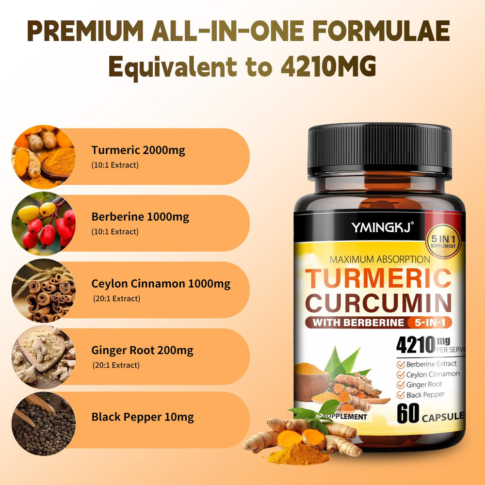 YMINGKJ Turmeric Curcumin bottle side shows label transparency for trusted daily use