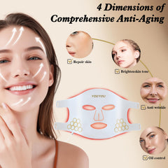 YOEYOU red light therapy mask side view, ergonomic silicone frame fits all faces.