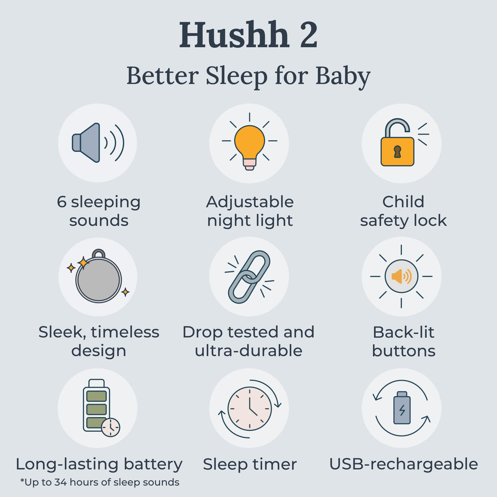 Yogasleep Hushh-2 compact design supports on-the-go baby sleep.