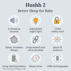 Yogasleep Hushh-2 compact design supports on-the-go baby sleep.