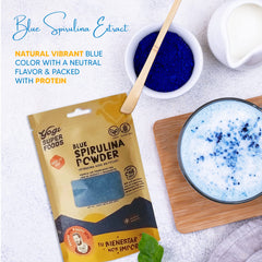 Yogi Super Foods blue spirulina powder jar for storage and color versatility
