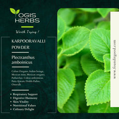 YOGIS HERBS Karpooravalli powder with scoop, ideal for digestive balance and daily nutrition.