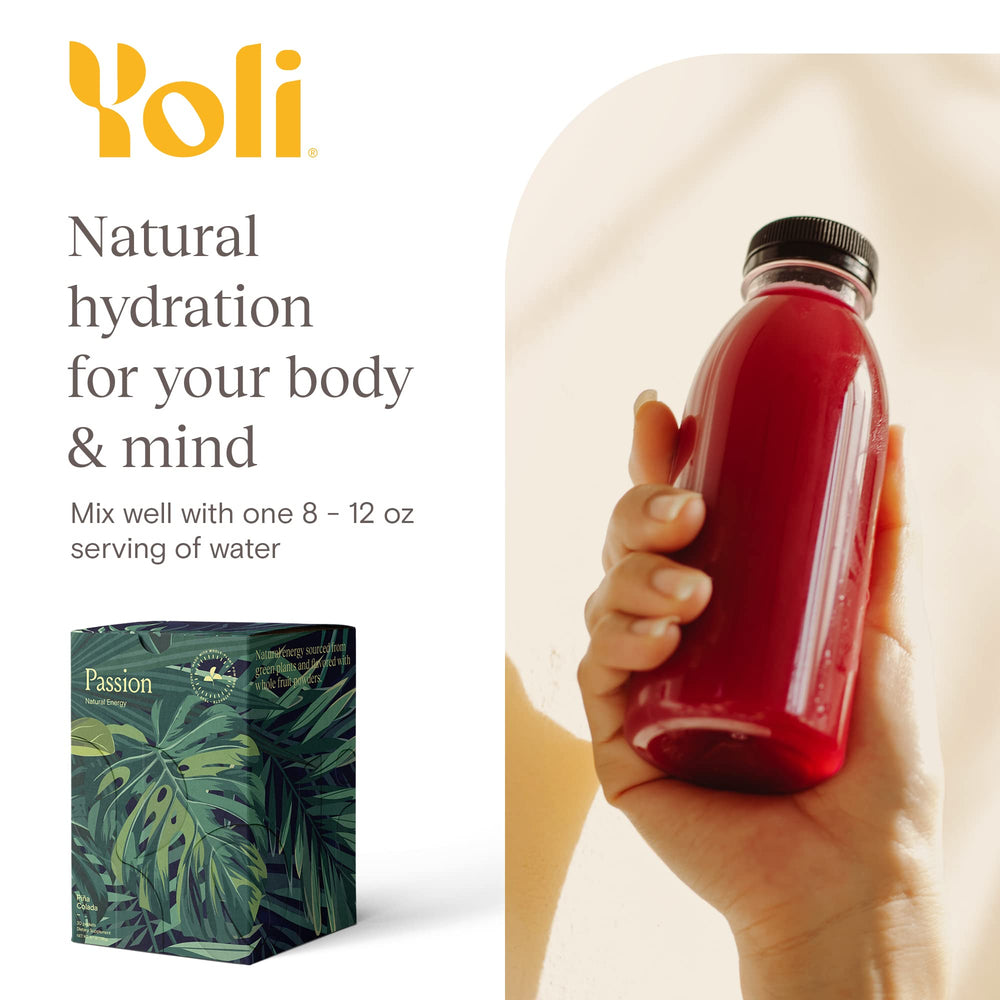 Yoli Passion energy ingredients list including green tea and guarana for natural energy
