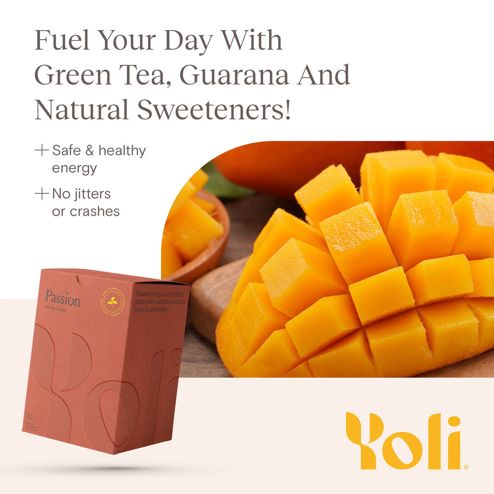 Yoli Passion ingredients include green tea and guarana for clean energy.
