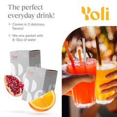 Sliced citrus beside Yoli Truth packet.